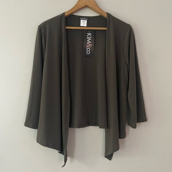 New Kim & Co Olive Lightweight Open Front Brazil Knit Cardigan Size Small bin 4D - Picture 2 of 4